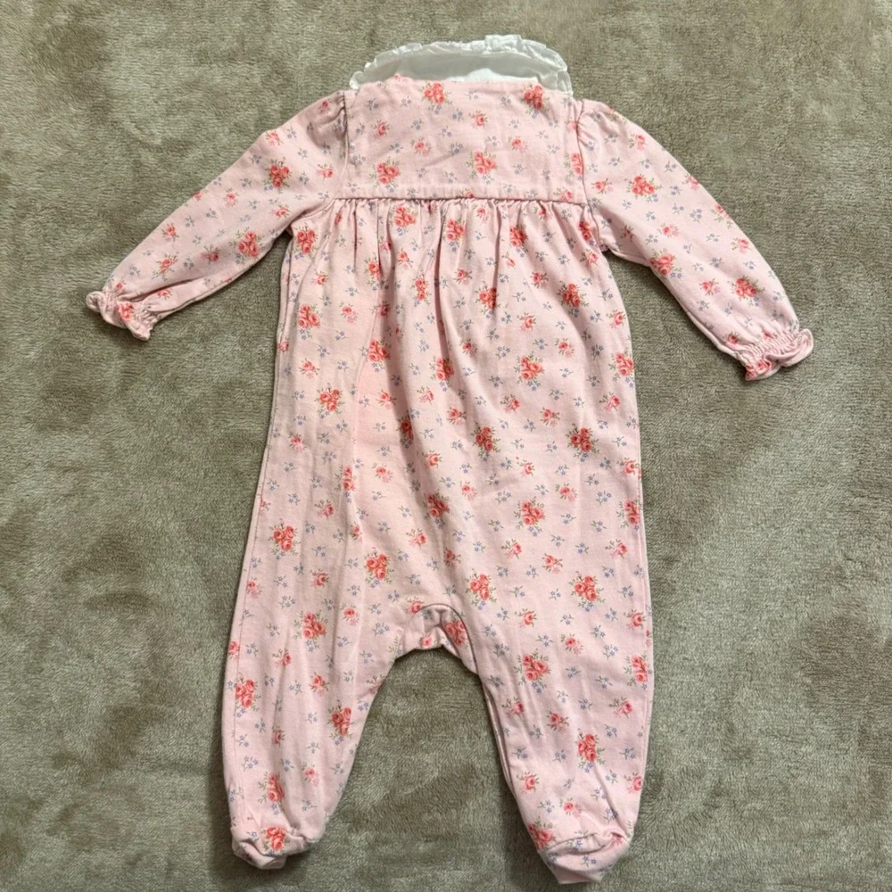 Ralph Lauren Baby Girl Pink Floral Footed Sleeper Peter Pan Collar 3M